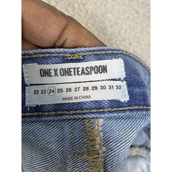 One Teaspoon Womens Junkyard Distressed Blue Denim Skirt Size 24 - Picture 4 of 6